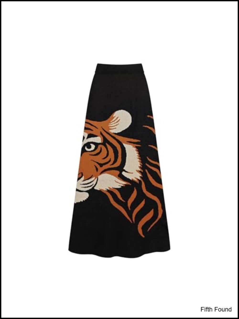 OXKnit 1960s Mod Style Knitted A Line Cotton Midi Skirt Tiger Pattern